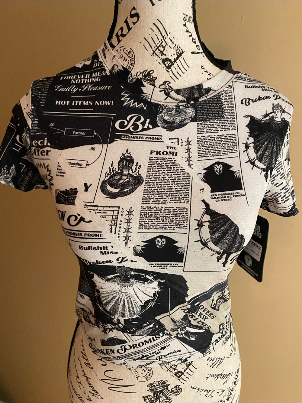 Broken Promises Black & White Newspaper Print Crop Top